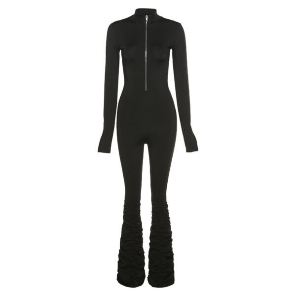 Fashion Stand-Up Collar Zipper Pleated Sports Jumpsuit